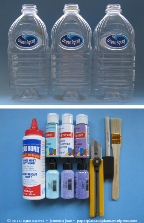             Juice-bottle-glitter-vases-materials